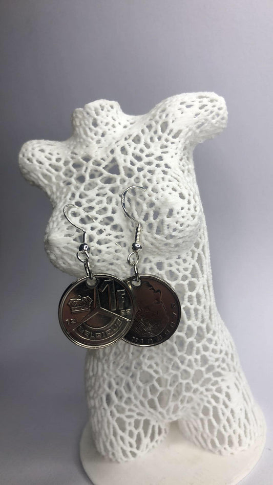 Boucles d'oreilles de 1 Franc Baudouin