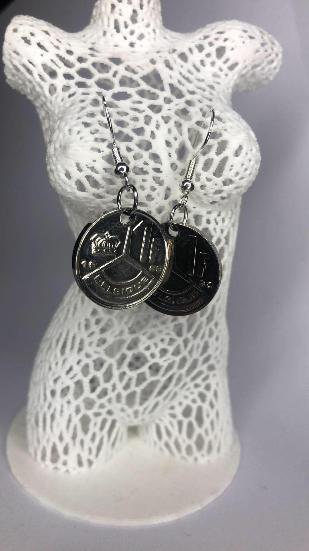 Boucles d'oreilles de 1 Franc Baudouin