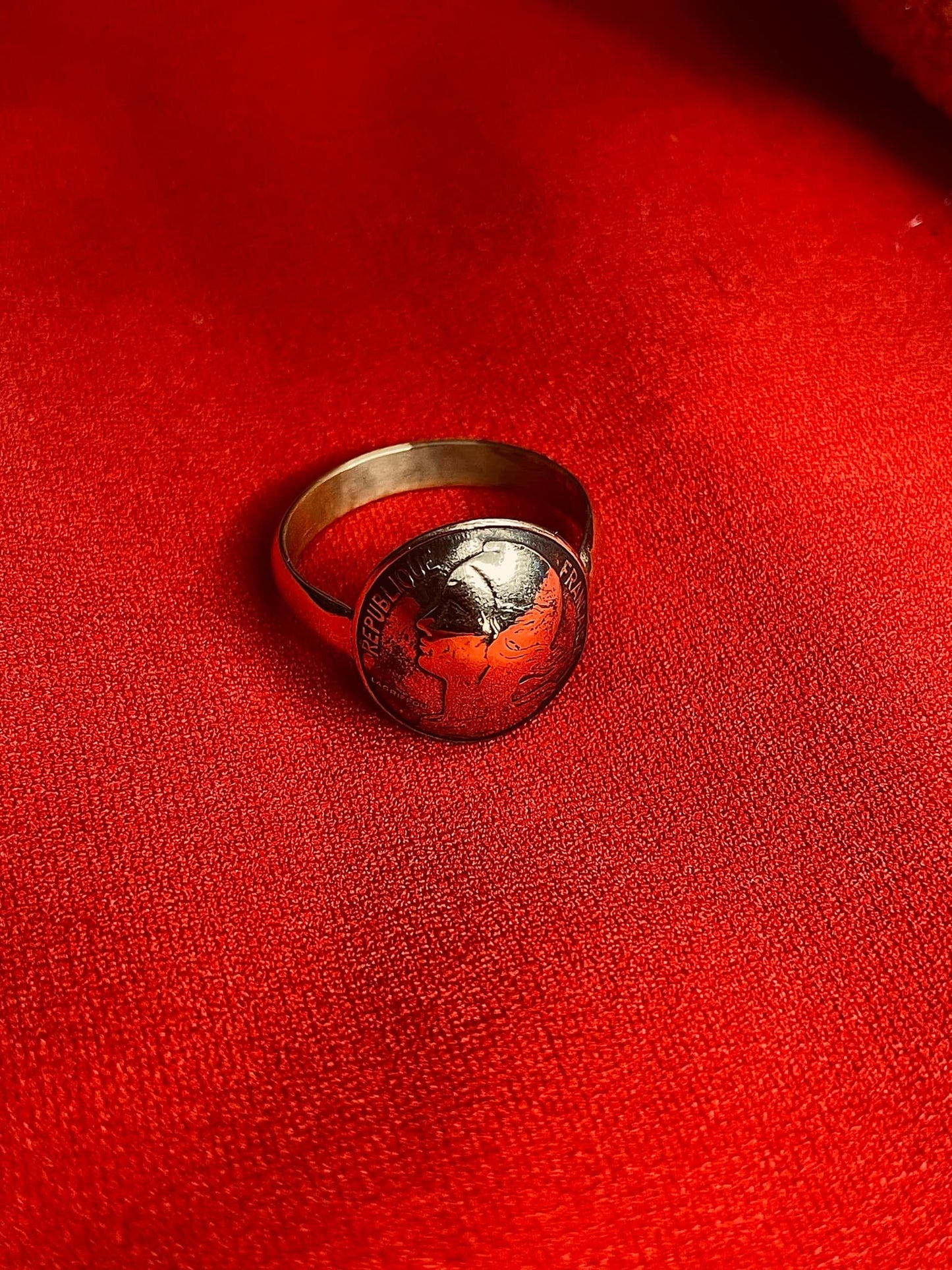 Bague Cintrée bombers 5 centime Marianne en Laiton